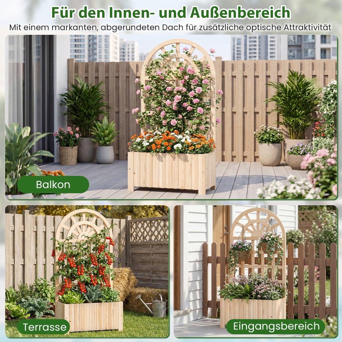 Wood Planter Box with Trellis for Climbing Plants