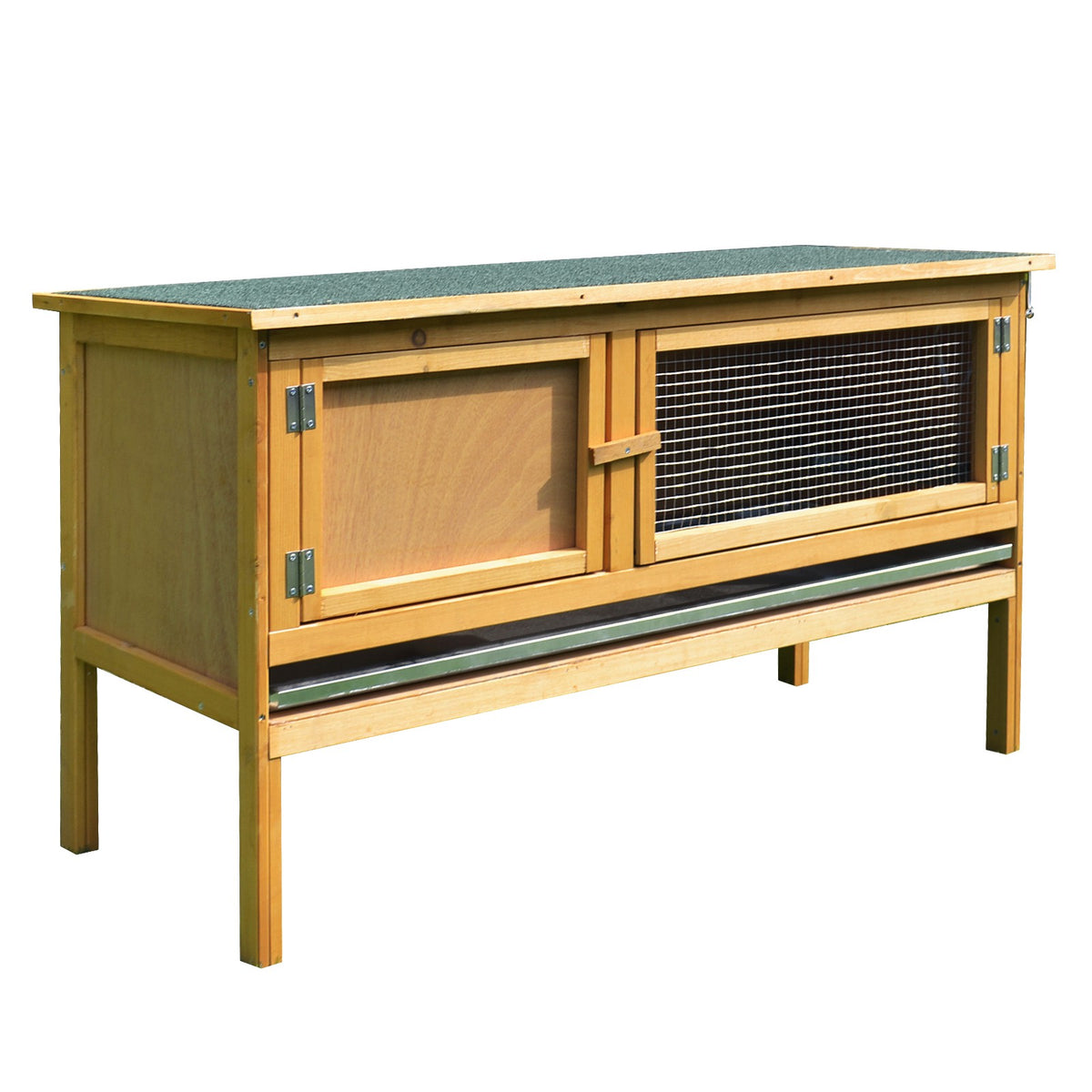 Wood Rabbit Hutch with Hinged Roof, 2 Doors, 115x44x65 cm