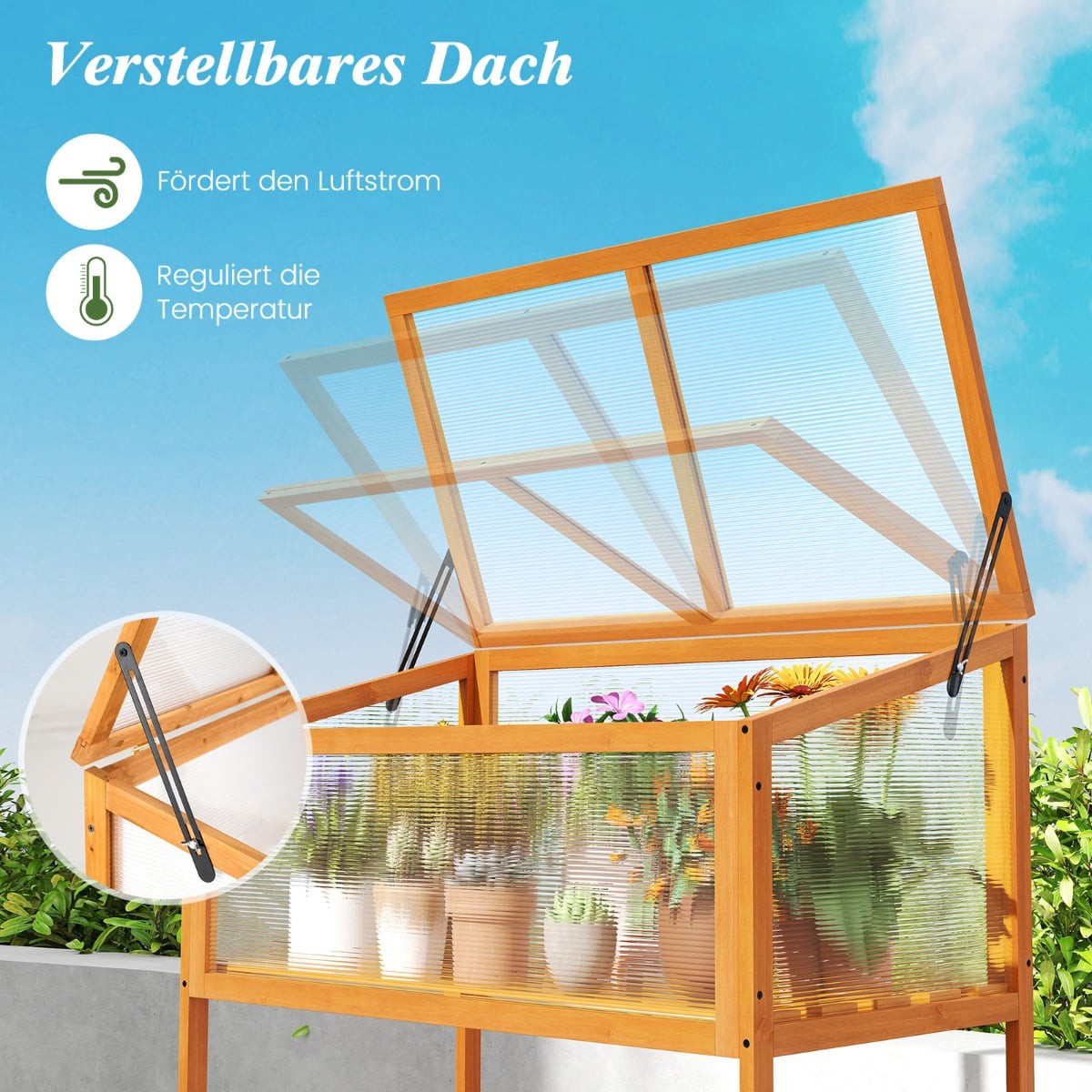 Wood Raised Bed with Adjustable Clear Roof, 90 x 50.5 x 105 cm