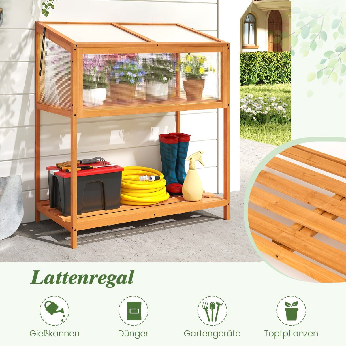 Wood Raised Bed with Adjustable Clear Roof, 90 x 50.5 x 105 cm