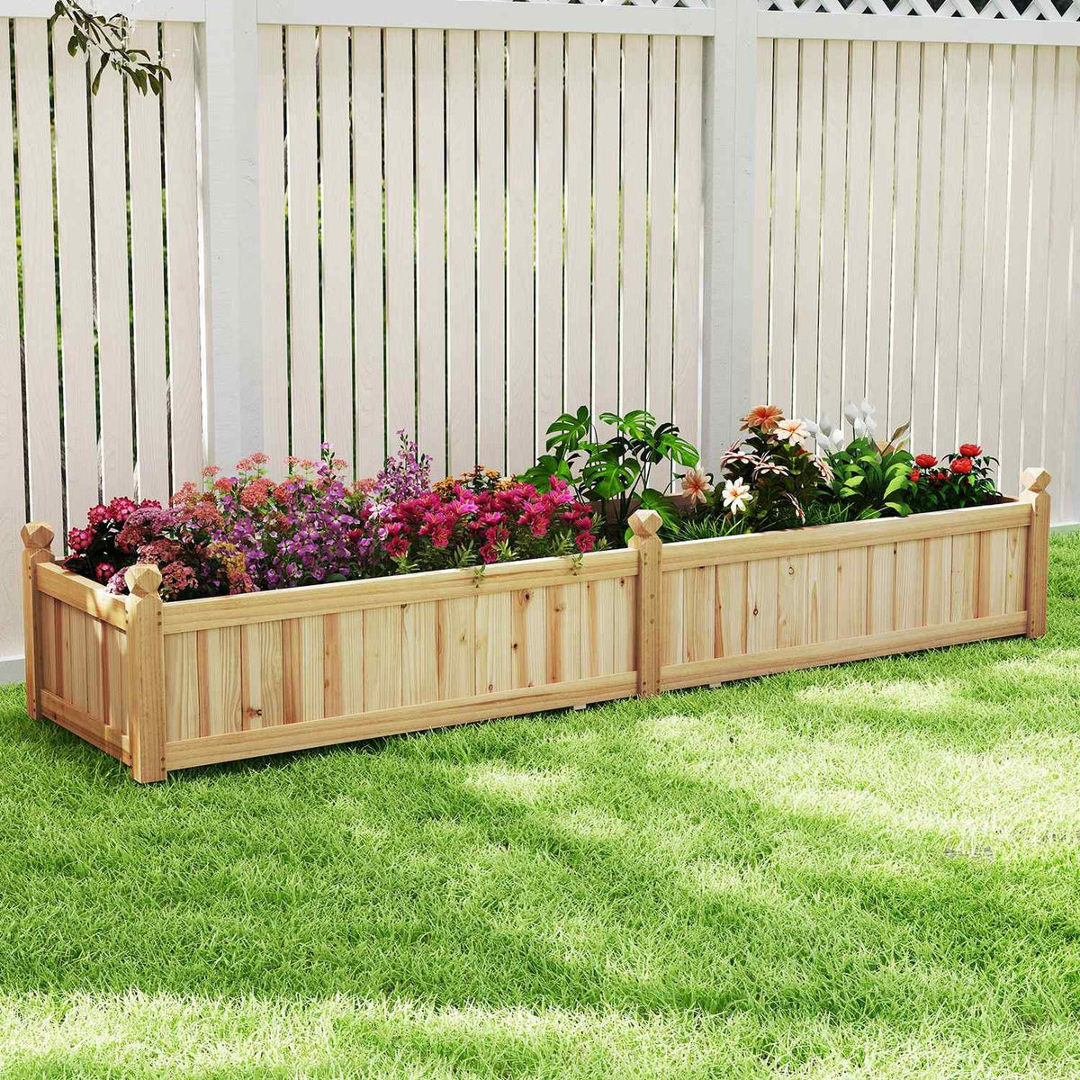 Wood Raised Garden Bed with Divider, Drainage, 227x59.5x40 cm