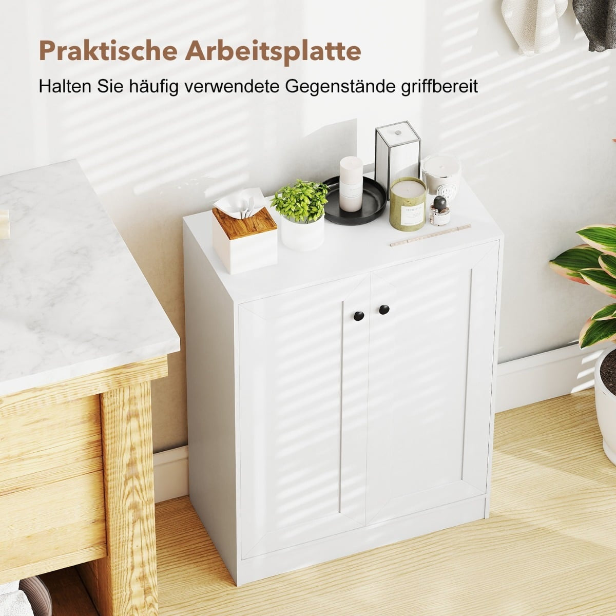 Wood Sideboard with Adjustable Shelves – White, 60x30x80 cm