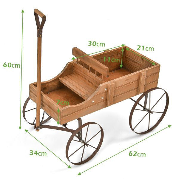 Wood Wagon Planter With Wheels, 2 Planting Sections