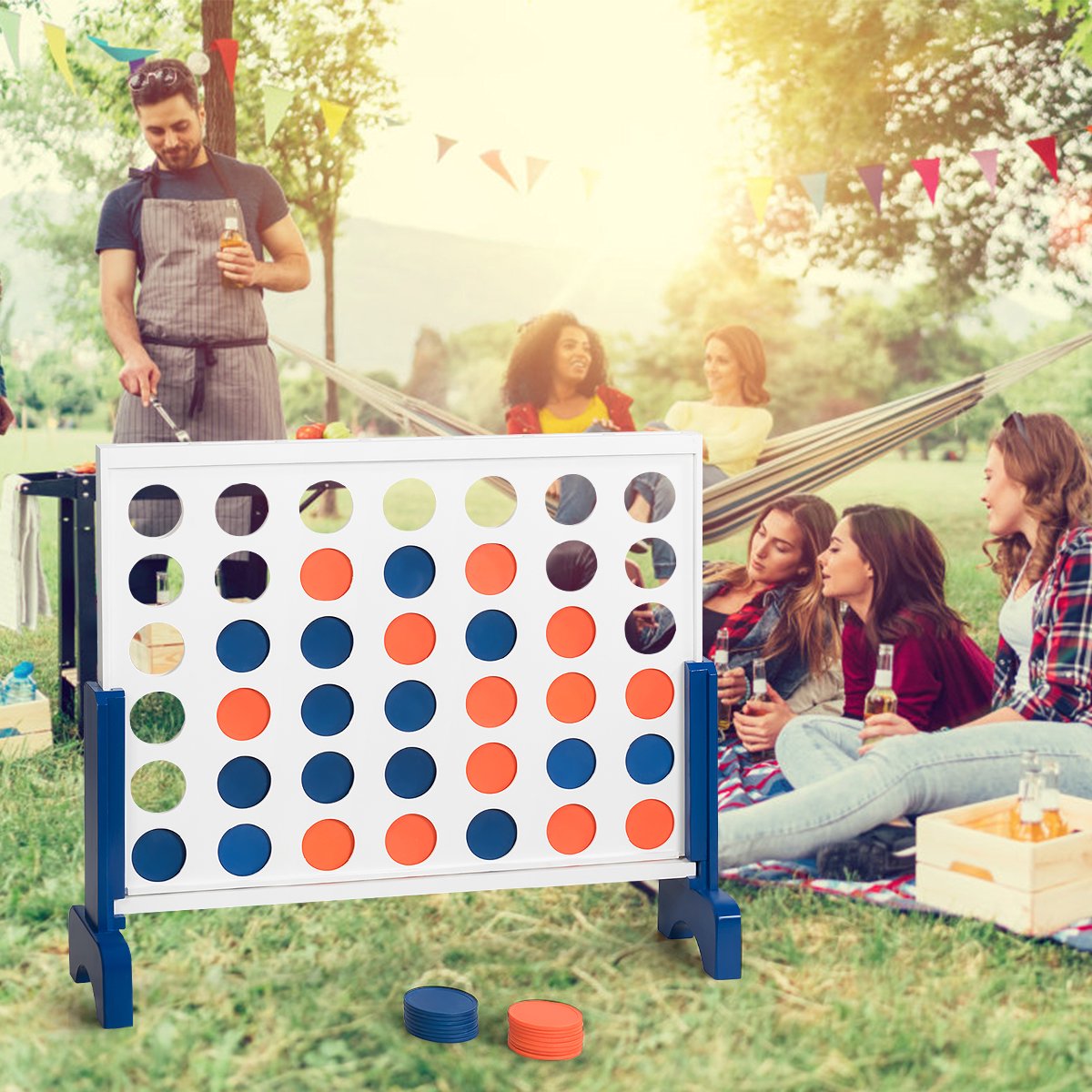 Wooden 4-in-a-Row Game Set with Carry Bag, Large