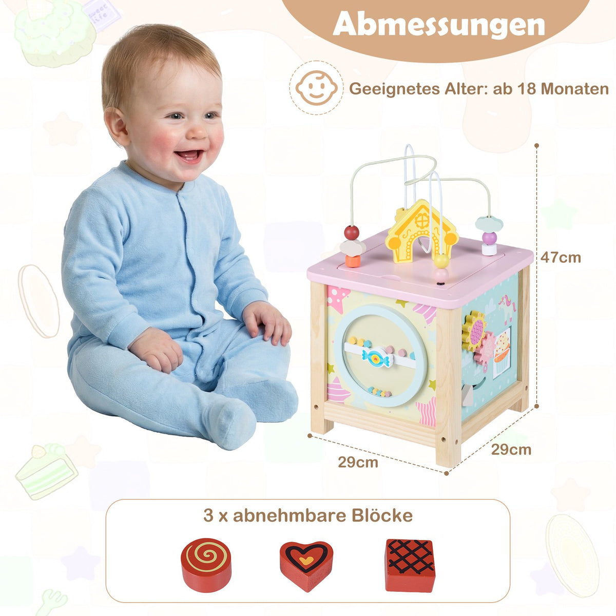 Wooden Activity Cube with Bead Maze and Storage, 18+ Months