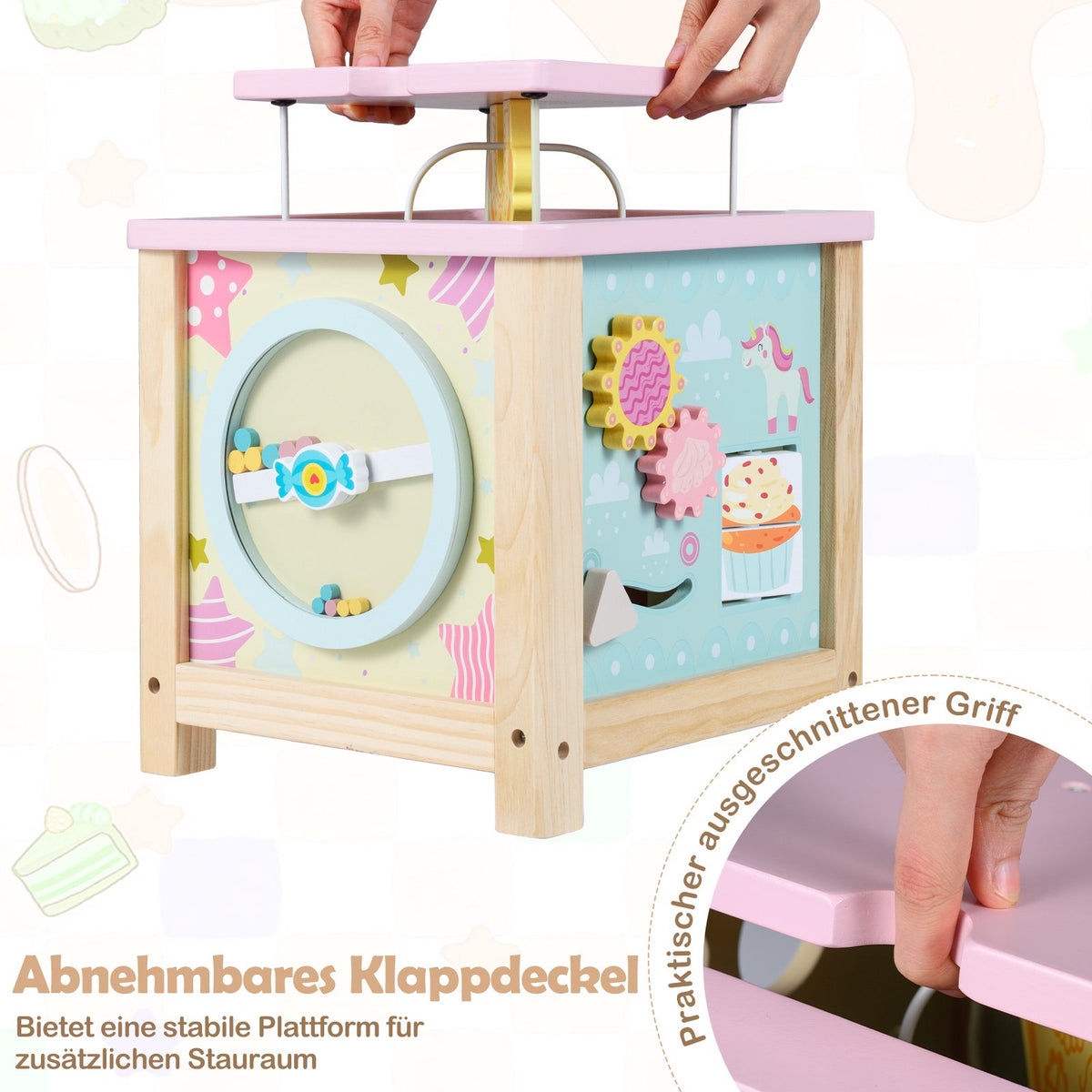 Wooden Activity Cube with Bead Maze and Storage, 18+ Months