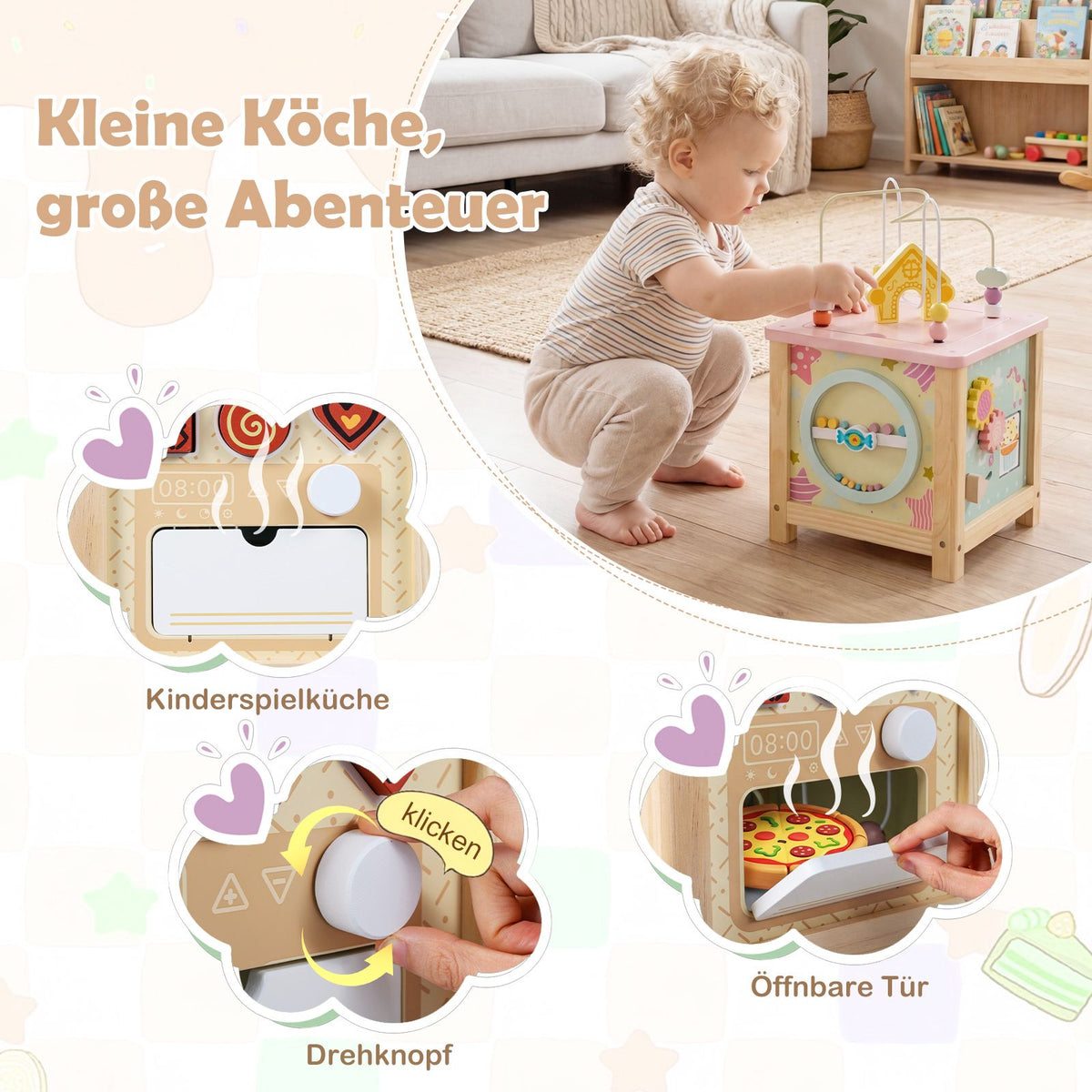 Wooden Activity Cube with Bead Maze and Storage, 18+ Months
