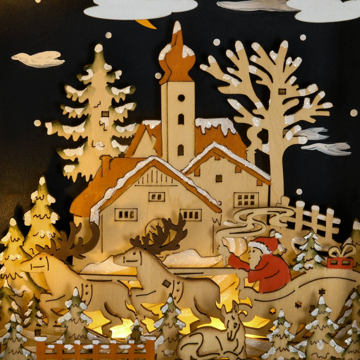 Wooden Advent Calendar with LED Lights, 24-Day Countdown