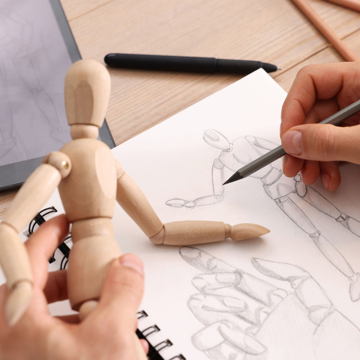 Wooden Articulated Mannequin Set, 30cm, 2-Pack