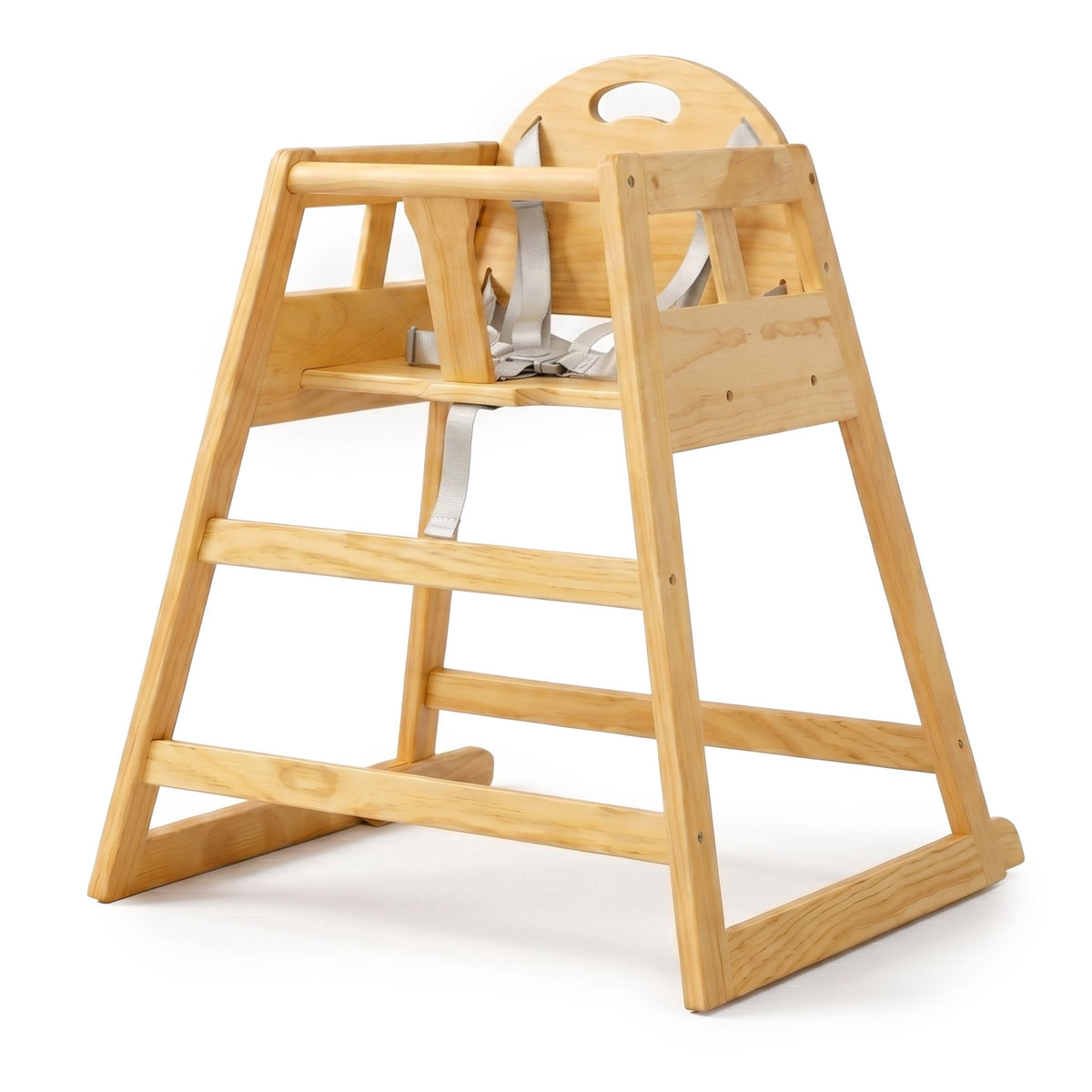 Wooden Baby High Chair with Harness, Natural Pine