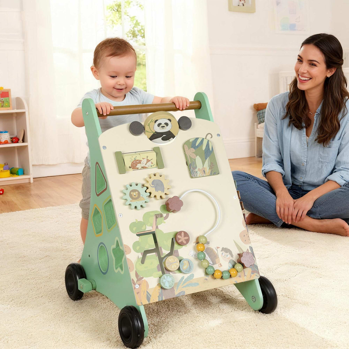 Wooden Baby Walker with Speed Control and Activity Center