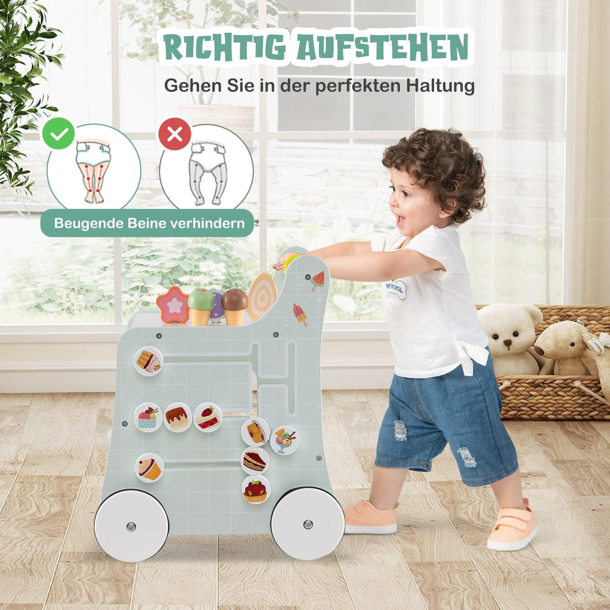 Wooden Baby Walker with Storage – Green, Montessori Toy