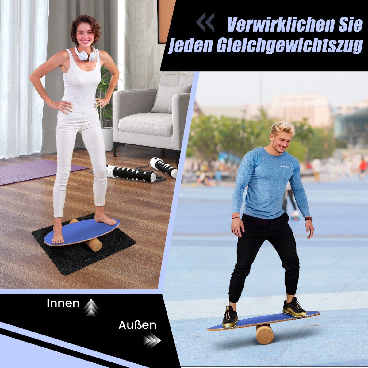 Wooden Balance Board Set with Cork Roller & Felt Mat