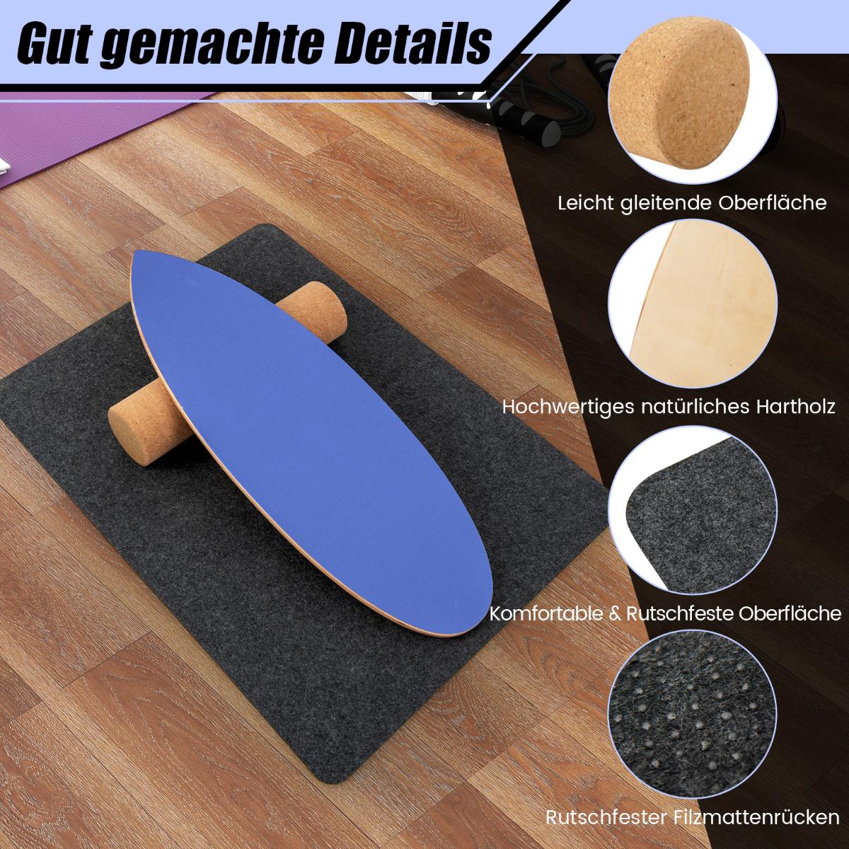 Wooden Balance Board Set with Cork Roller & Felt Mat