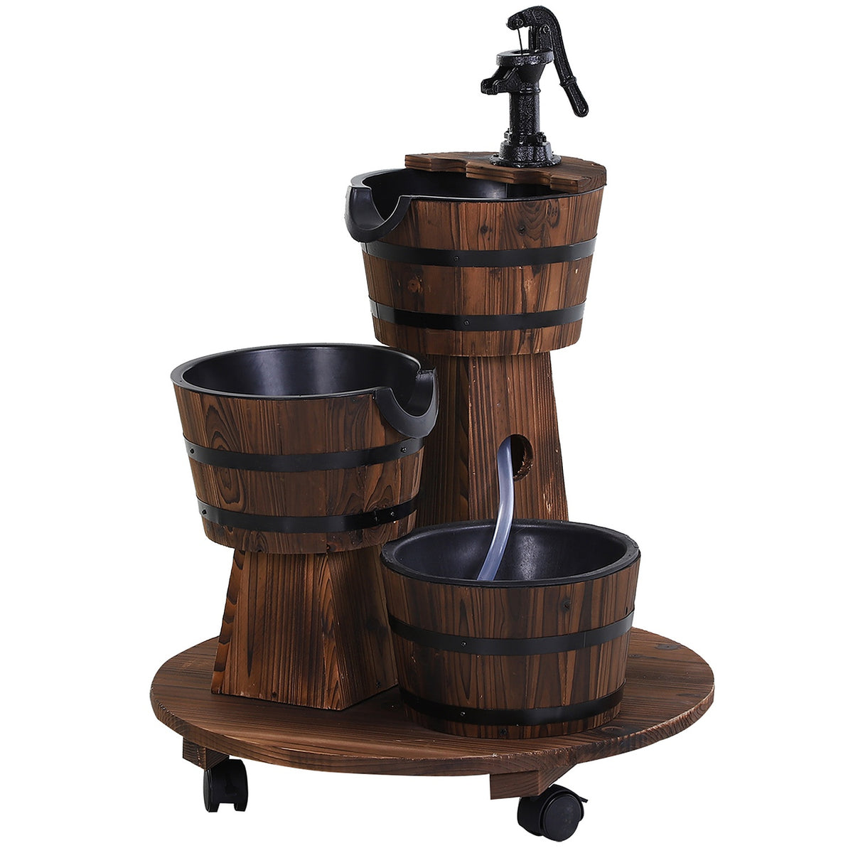 Wooden Barrel Fountain Cascade Fountain With Water Pump, Indoor Fountain, Fir Wood, Charred Wood, 60X60X78Cm