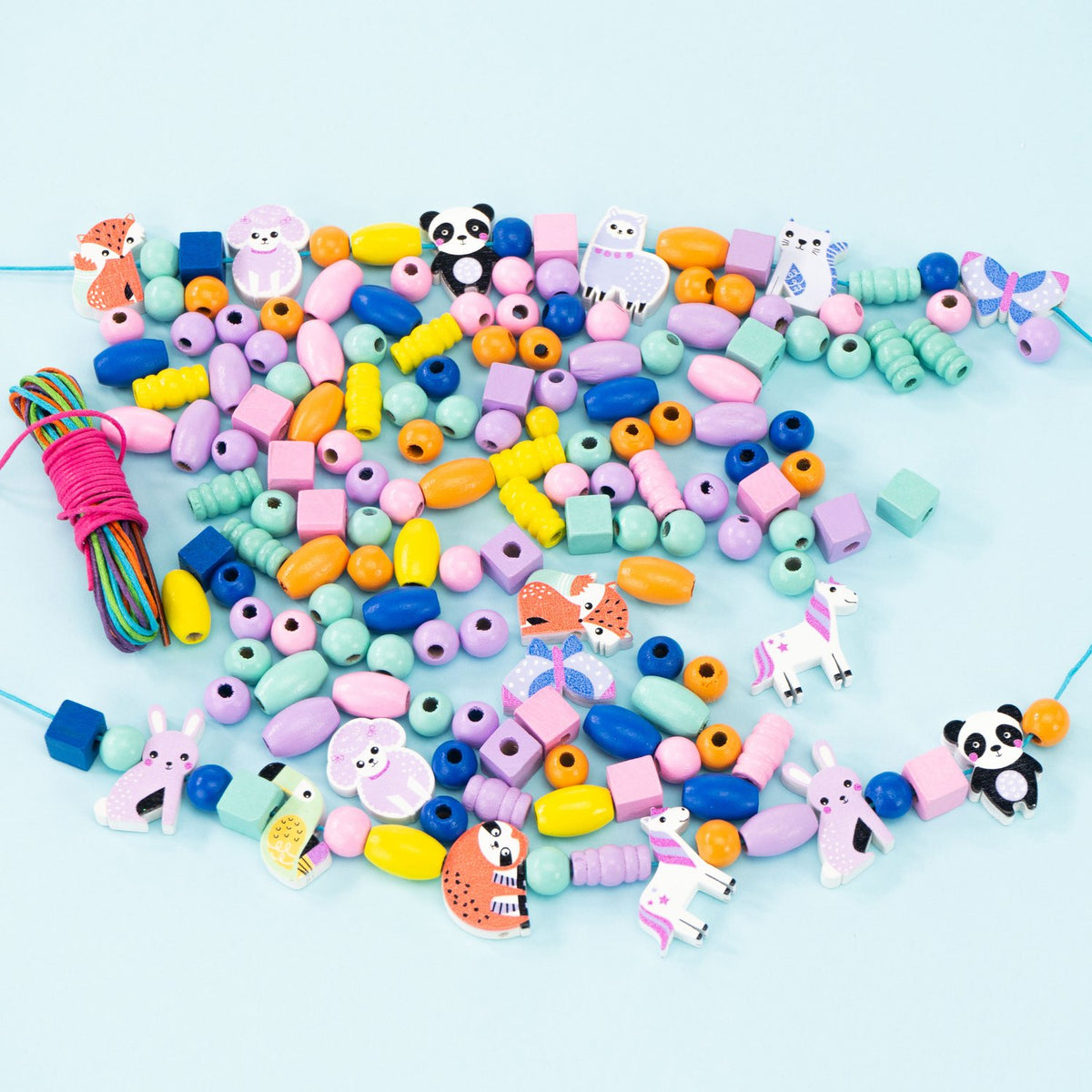 Wooden Beads Set for Kids, 150 Pcs, Animal Shapes