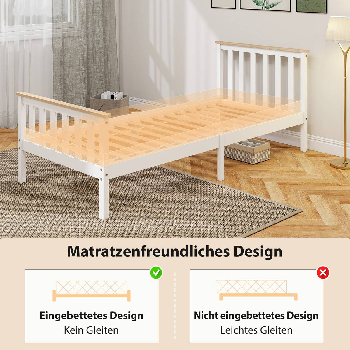 Wooden Bed Frame, Single, Natural Finish, Storage
