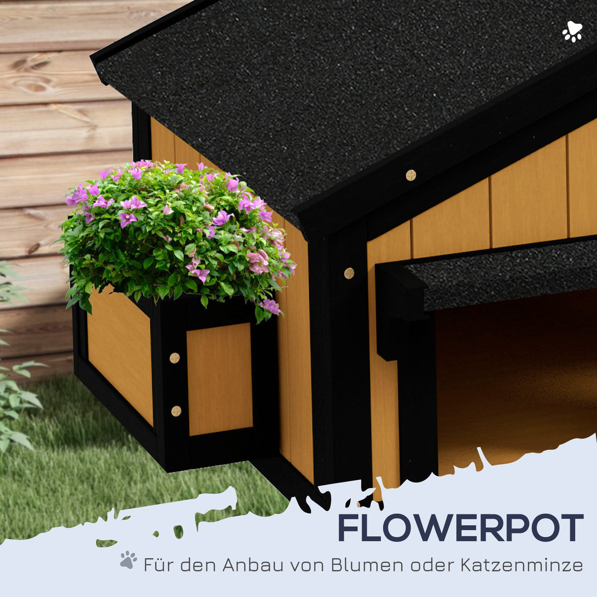 Wooden Cat House Multi-Entrance 2 Tier Outdoor Cat Cave With Asphalt Roof For Cats Up To 7Kg Yellow