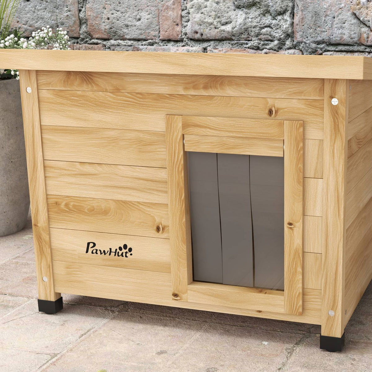 Wooden Cat House, Outdoor Cat House, Cat Cave With Door Curtain, Small Animal House With Raised Design, Yellow, 57 X 45 X 43 Cm