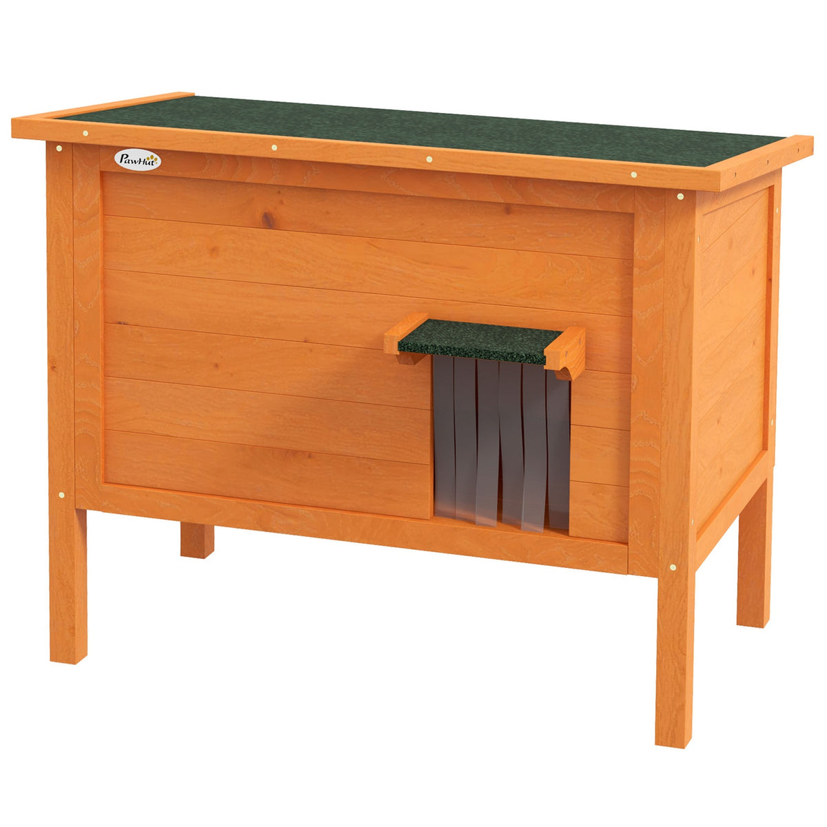 Wooden Cat House with Door Curtain Outdoor, Insulated, Elevated Design, for Small Animals, Orange, 60x60x81.5cm