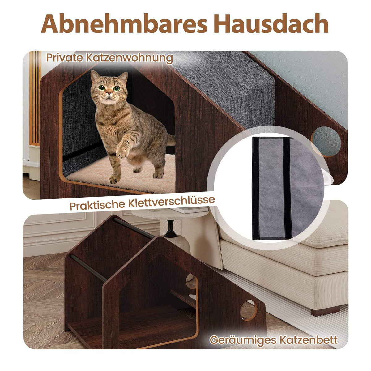 Wooden Cat House with Feeding Station, Removable Roof