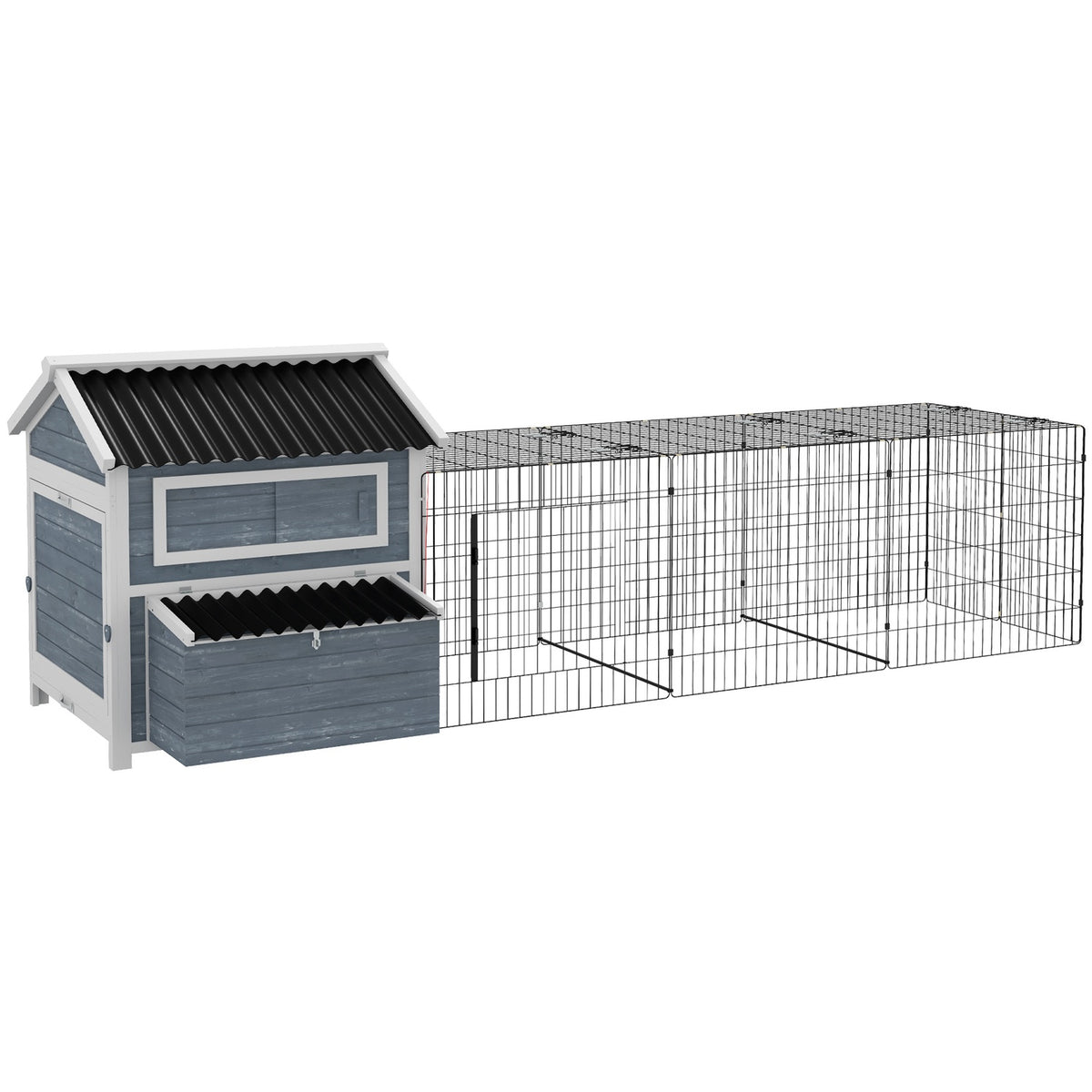 Wooden Chicken Coop Chicken House With Nesting Box, Free Run Run For 3-4 Chickens Playpen With Tray, Dark Gray, 334 X 150 X 108 Cm