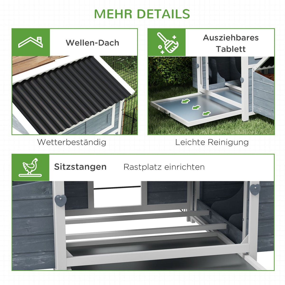 Wooden Chicken Coop Chicken House With Nesting Box, Free Run Run For 3-4 Chickens Playpen With Tray, Dark Gray, 334 X 150 X 108 Cm
