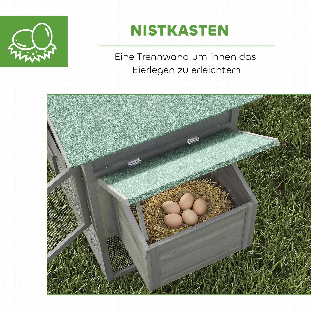 Wooden Chicken Coop with Run and Nesting Box, 168x75x103 cm