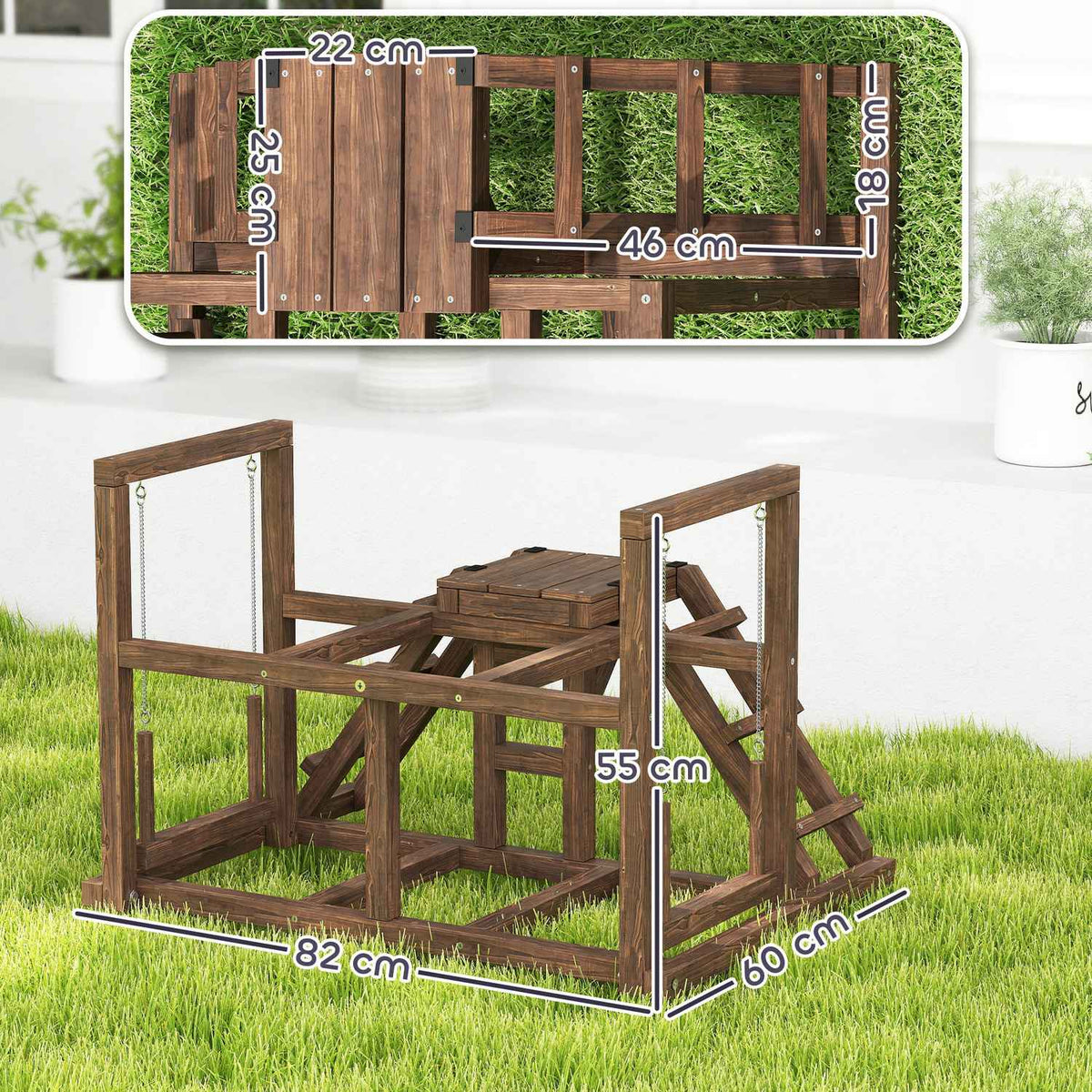Wooden Chicken Play Frame, Playground for Chickens with Chicken Perches, Swing, Ladder, Platforms Chicken Climbing Frame for 3 Chickens Brown |