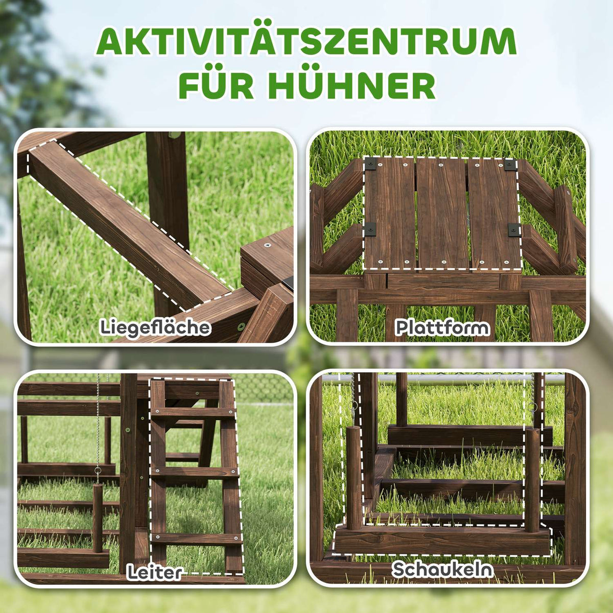 Wooden Chicken Play Frame, Playground for Chickens with Chicken Perches, Swing, Ladder, Platforms Chicken Climbing Frame for 3 Chickens Brown |