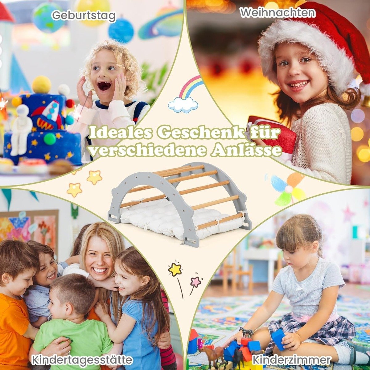 Wooden Climbing Arch with Soft Cushion for Kids