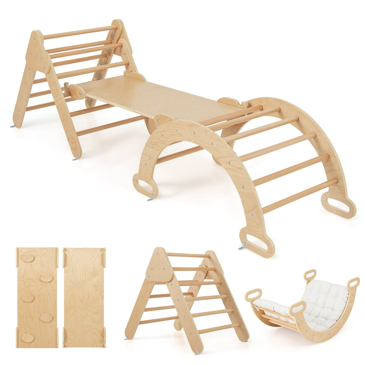 Wooden Climbing Set with Slide & Reversible Ramp