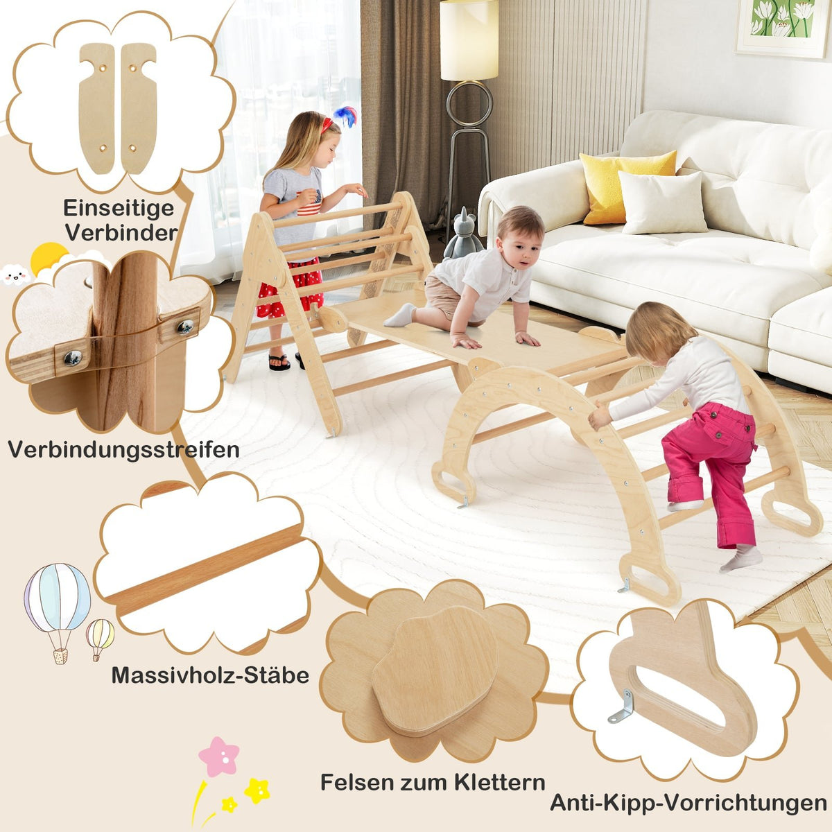 Wooden Climbing Set with Slide & Reversible Ramp