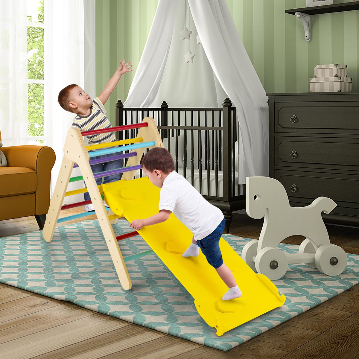 Wooden Climbing Triangle Set, 3-in-1 Slide Ramp