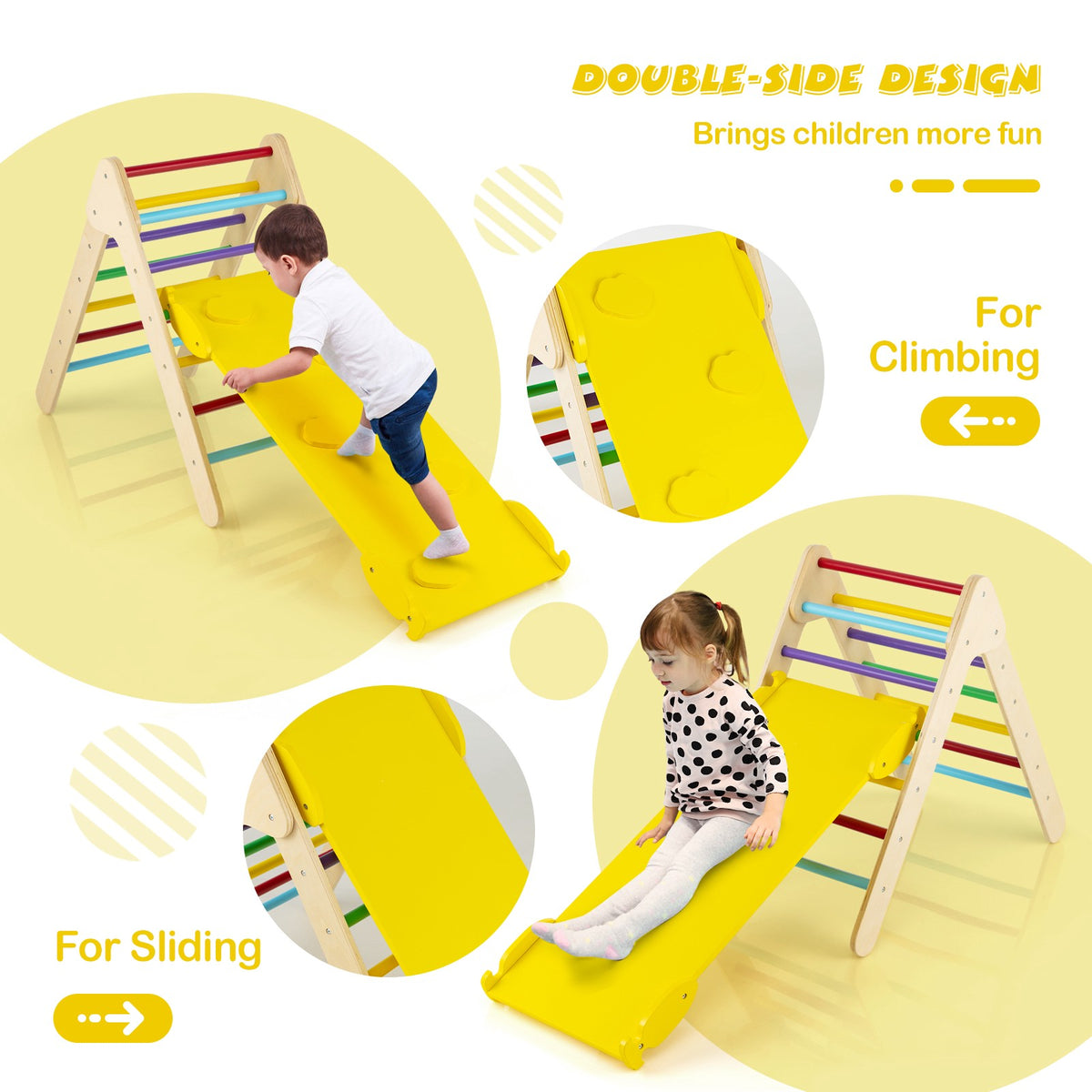 Wooden Climbing Triangle Set, 3-in-1 Slide Ramp
