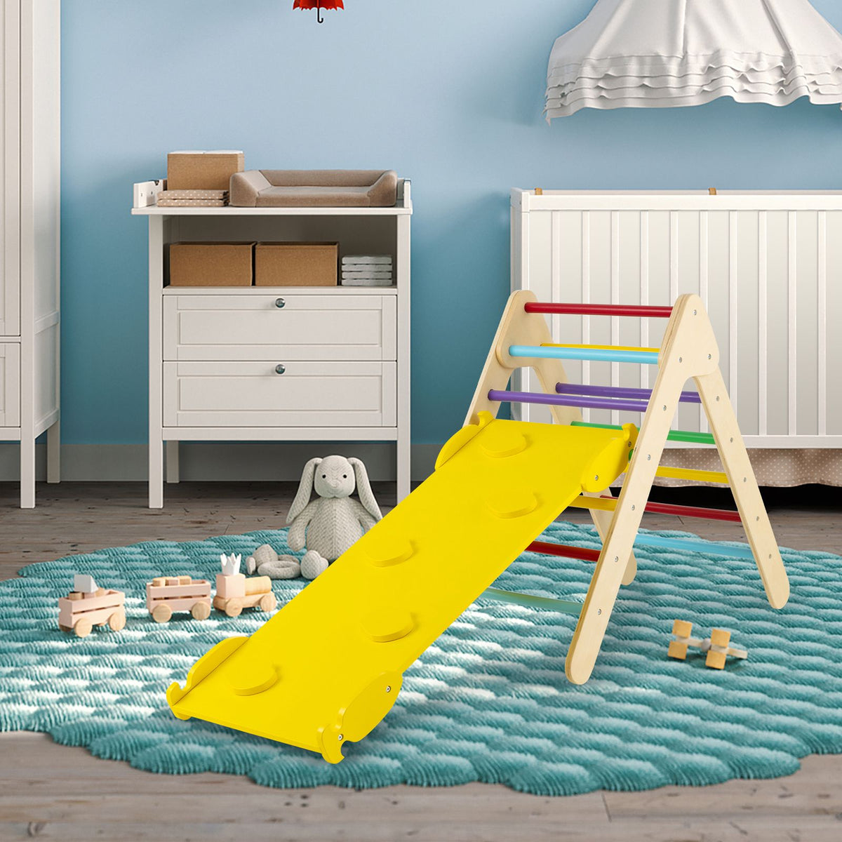 Wooden Climbing Triangle Set, 3-in-1 Slide Ramp