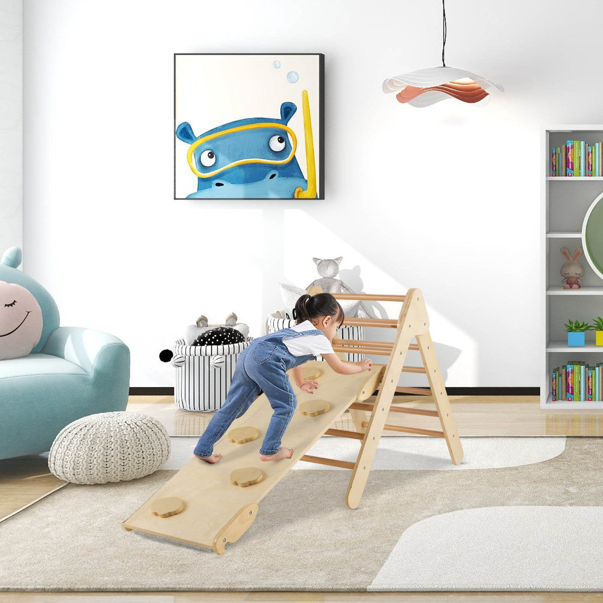 Wooden Climbing Triangle Set With Reversible Slide Ramp