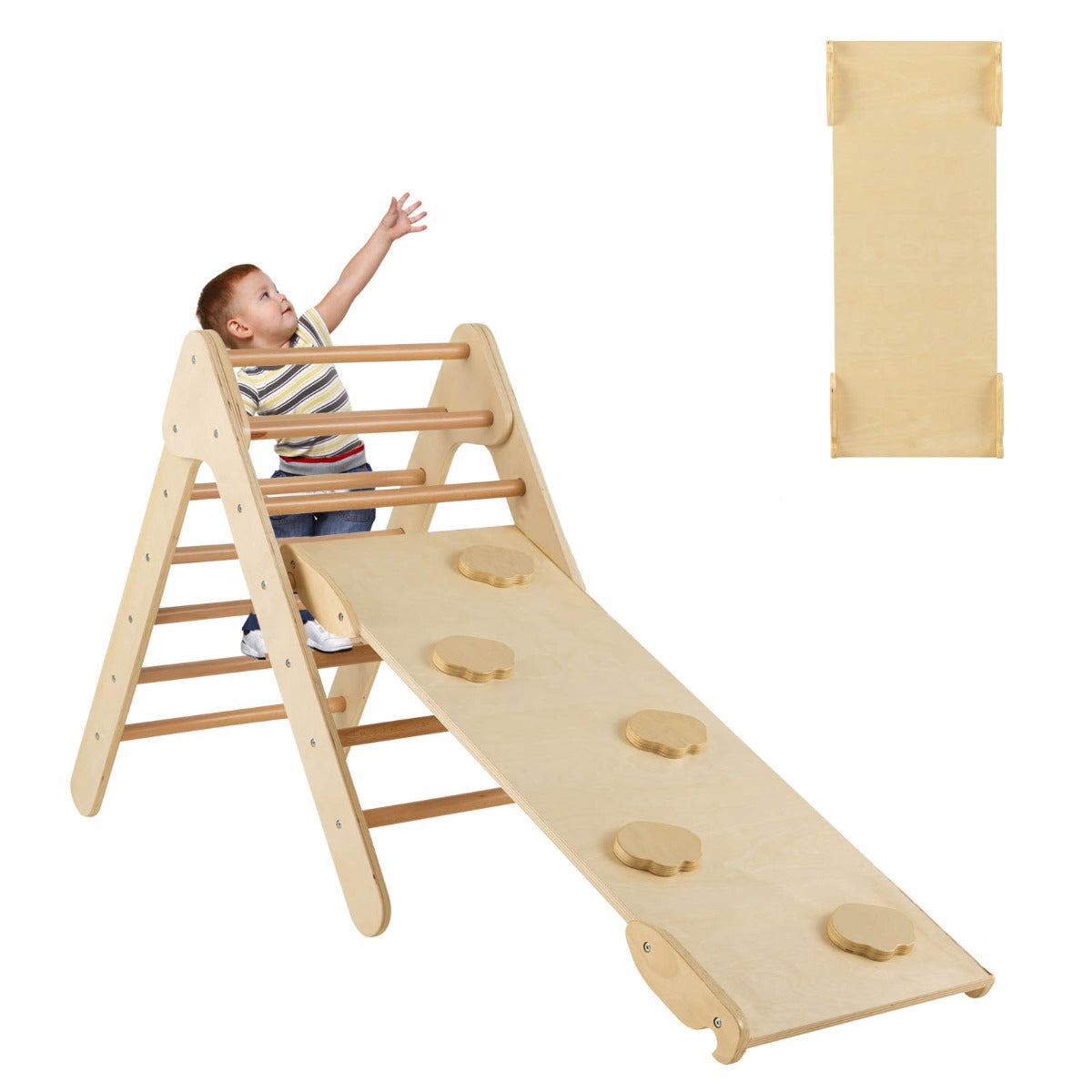 Wooden Climbing Triangle Set With Reversible Slide Ramp