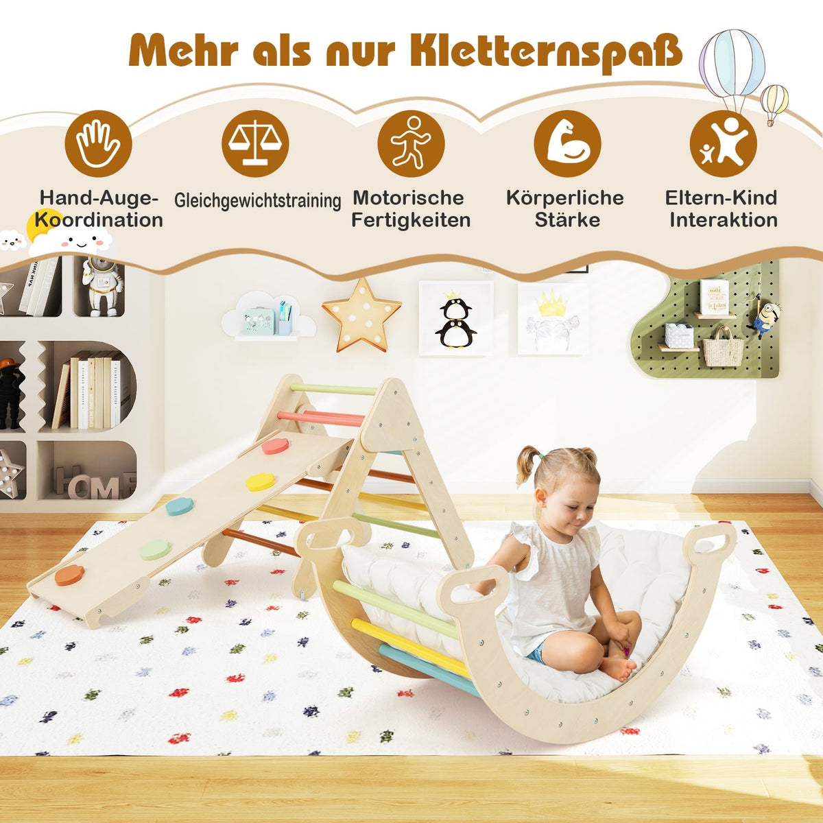 Wooden Climbing Triangle Set with Slide & Arch Ramp