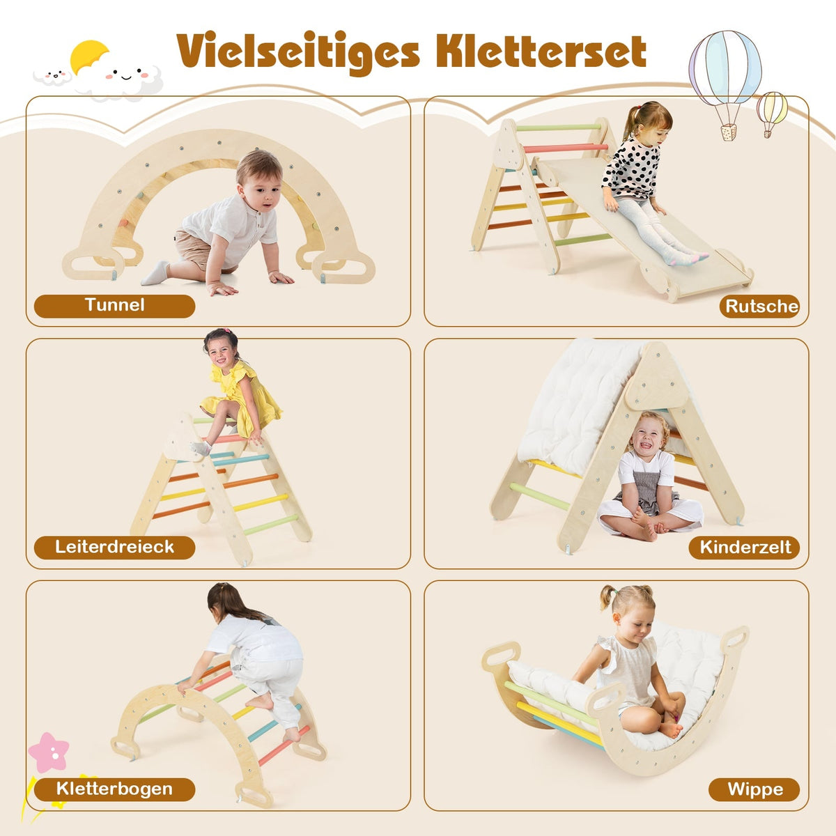 Wooden Climbing Triangle Set with Slide & Arch Ramp