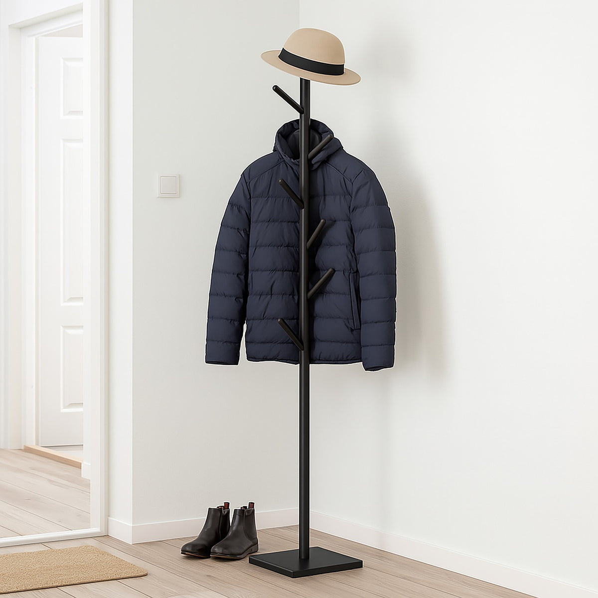 Wooden Coat Rack with 8 Hooks, Freestanding