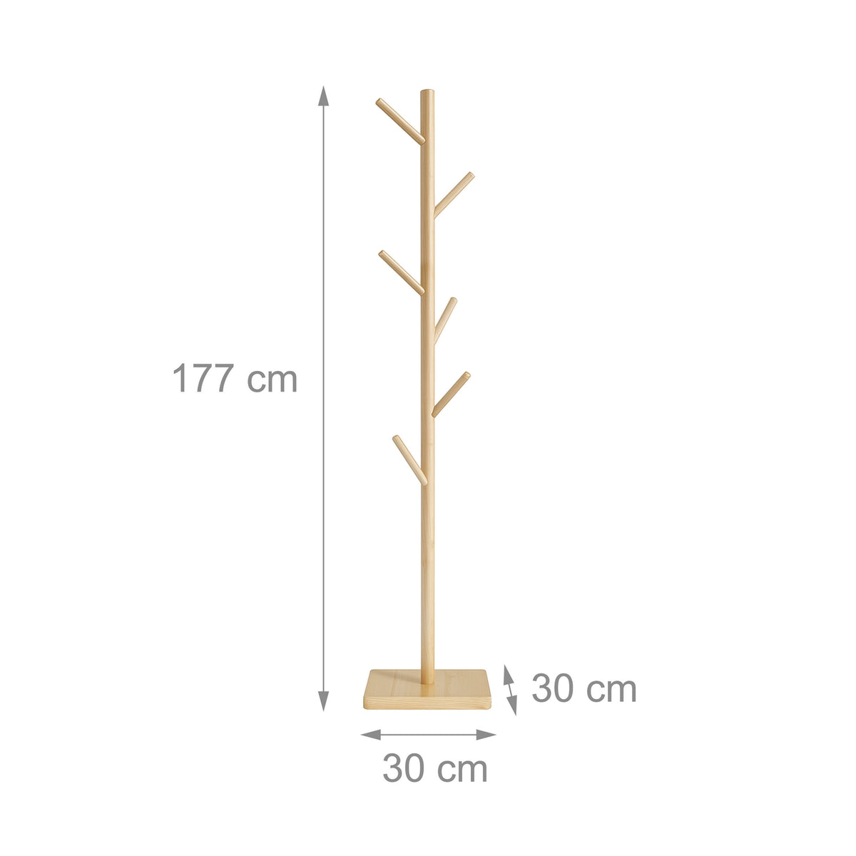 Wooden Coat Rack with 8 Hooks, Freestanding
