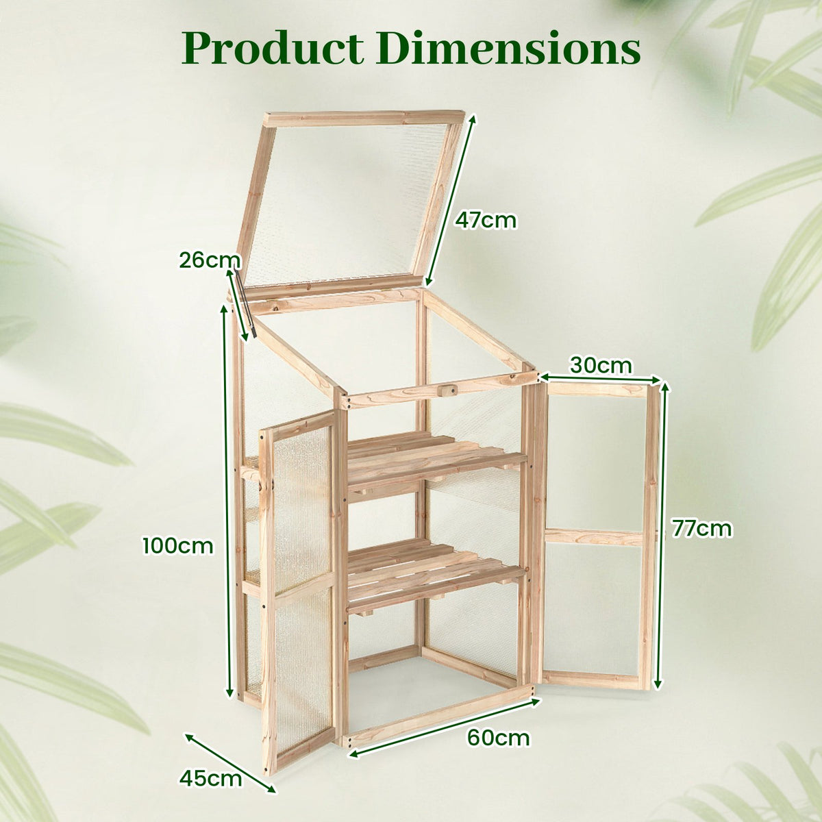 Wooden Cold Frame Greenhouse, Foldable Top, 60x45x100 cm
