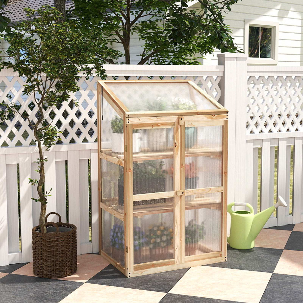 Wooden Cold Frame Greenhouse, Foldable Top, 60x45x100 cm