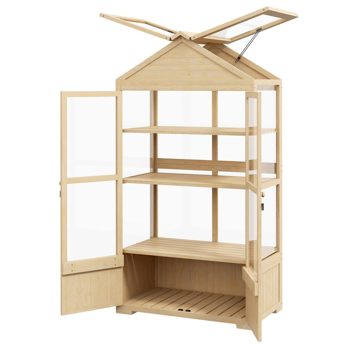 Wooden Cold Frame Lockable Greenhouse Greenhouse With 4 Levels, Skylight, Cold Frame Box With Double Door, For Garden, Balcony, Nature