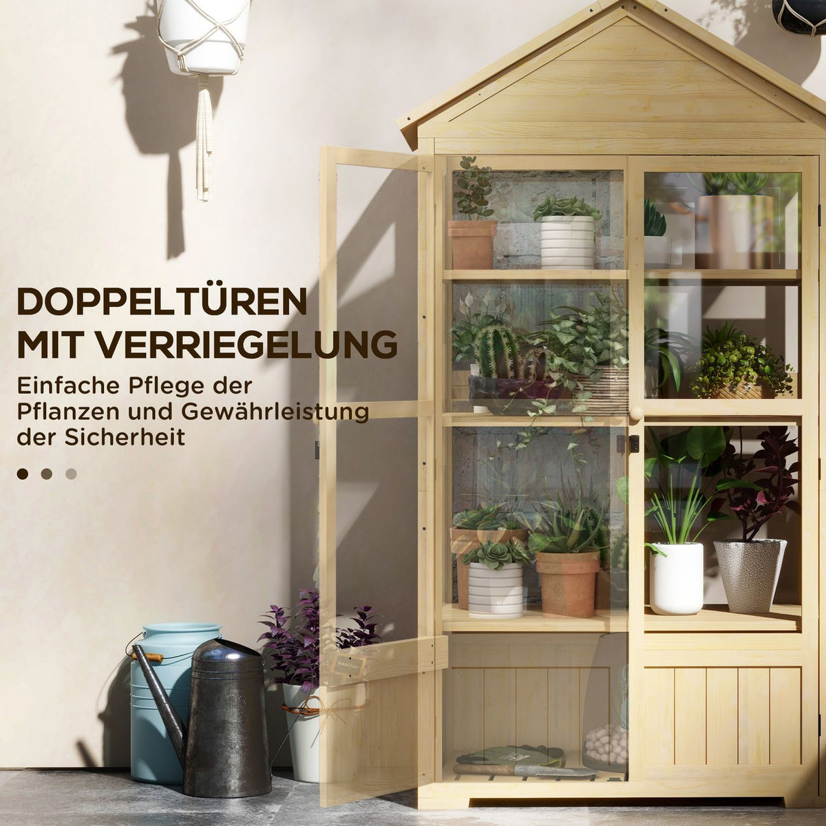 Wooden Cold Frame Lockable Greenhouse Greenhouse With 4 Levels, Skylight, Cold Frame Box With Double Door, For Garden, Balcony, Nature
