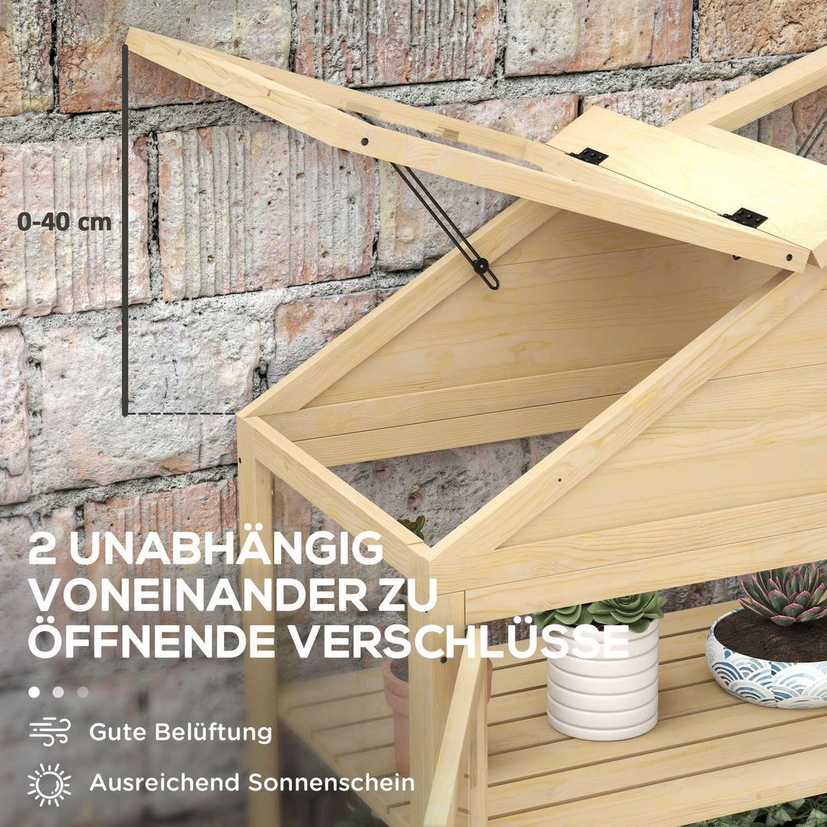 Wooden Cold Frame Lockable Greenhouse Greenhouse With 4 Levels, Skylight, Cold Frame Box With Double Door, For Garden, Balcony, Nature