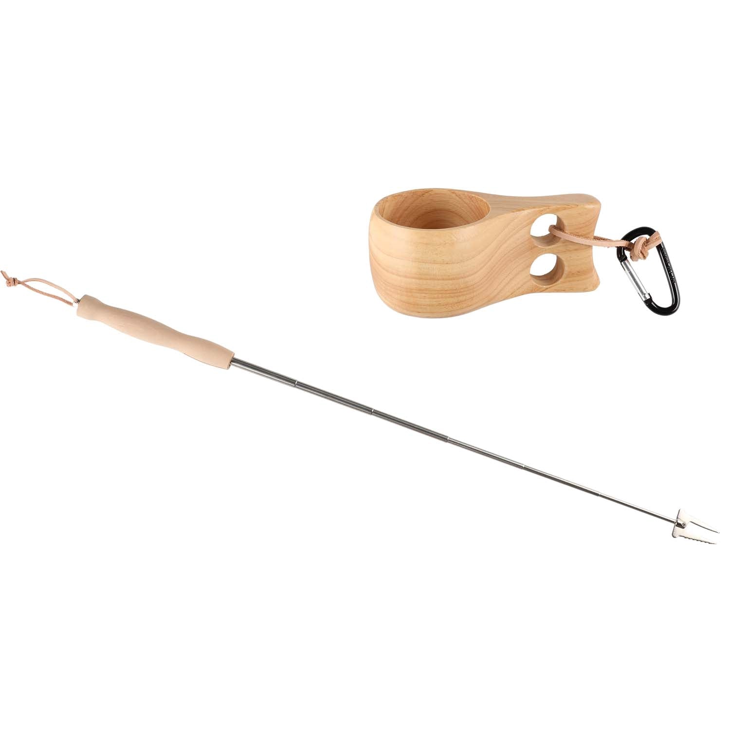 Wooden Cup & Folding Grill Stick Gift Set for Outdoors