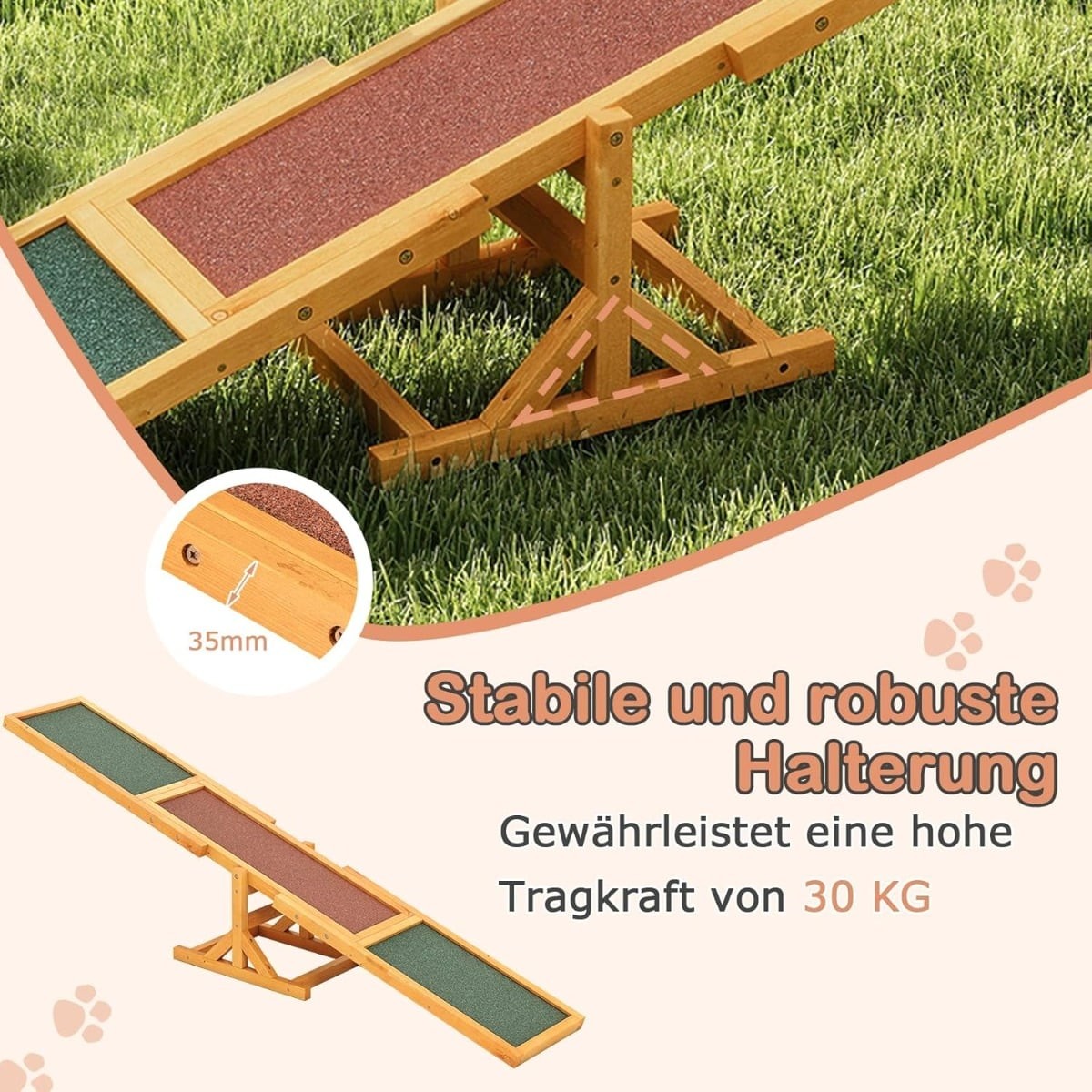 Wooden Dog Agility Seesaw, Non-Slip, 60kg Capacity