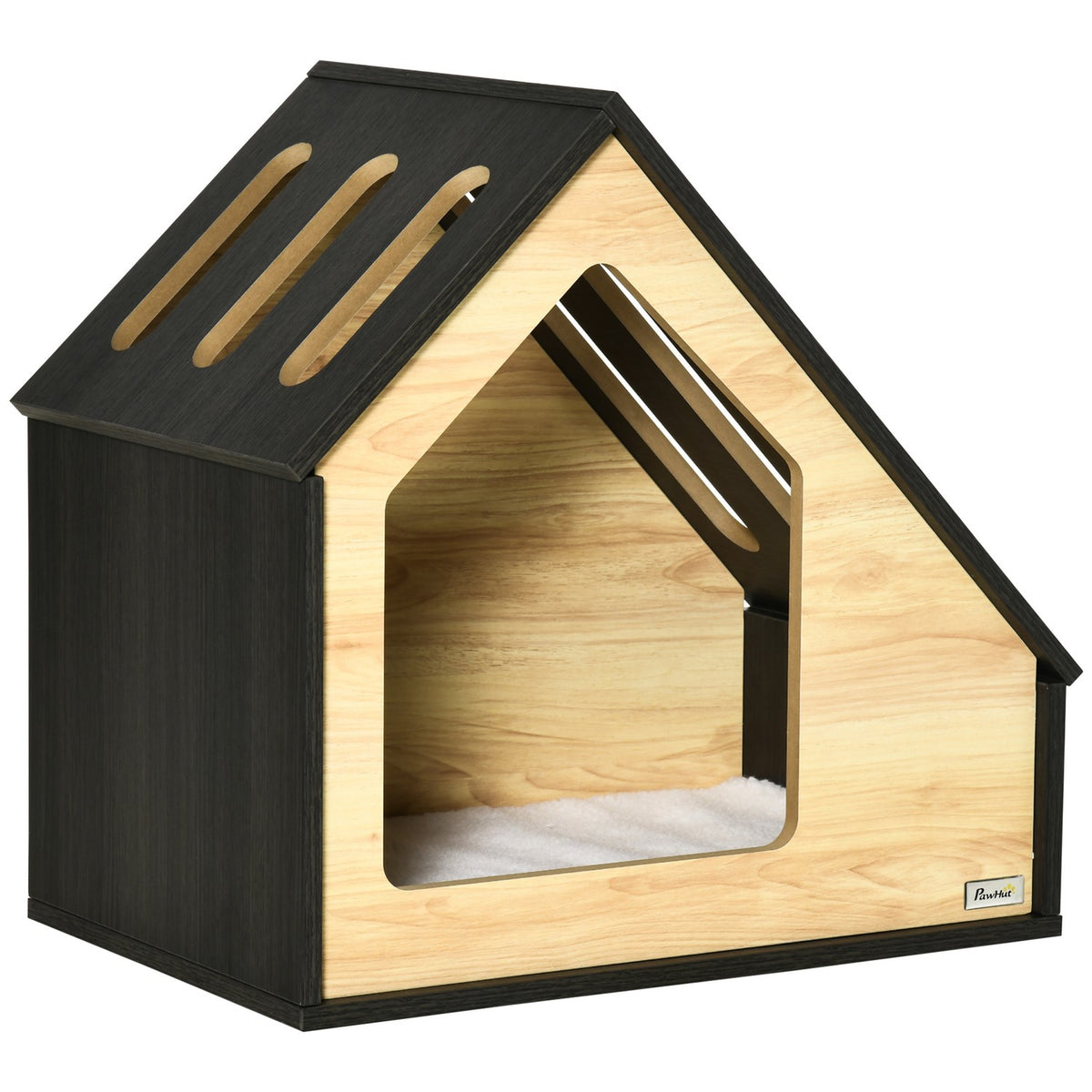 Wooden Dog House Cozy Indoor Cat Cave & Dog Sleeping Place With Cushion, For Small Dogs Up To 8Kg, 60X40X59.2Cm